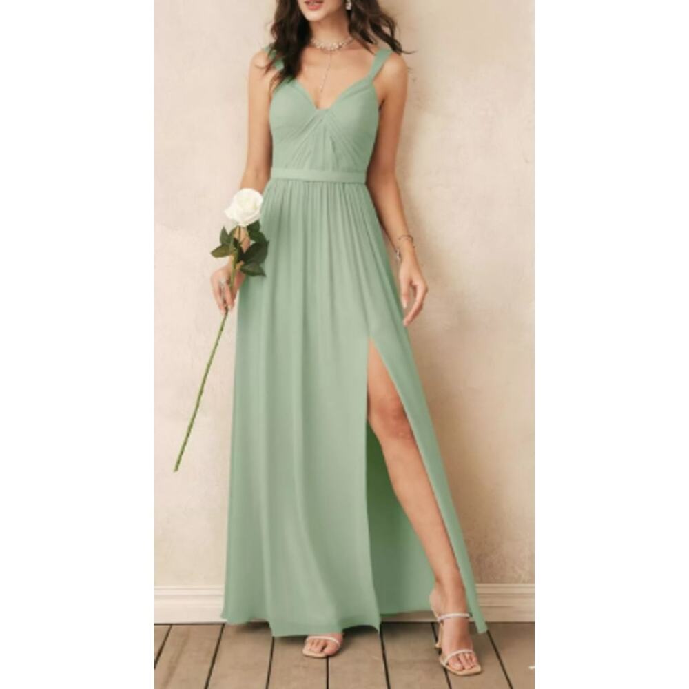 AW BRIDAL 2 XS sage green Lorene wedding bridesmaid party maxi dress NEW B45